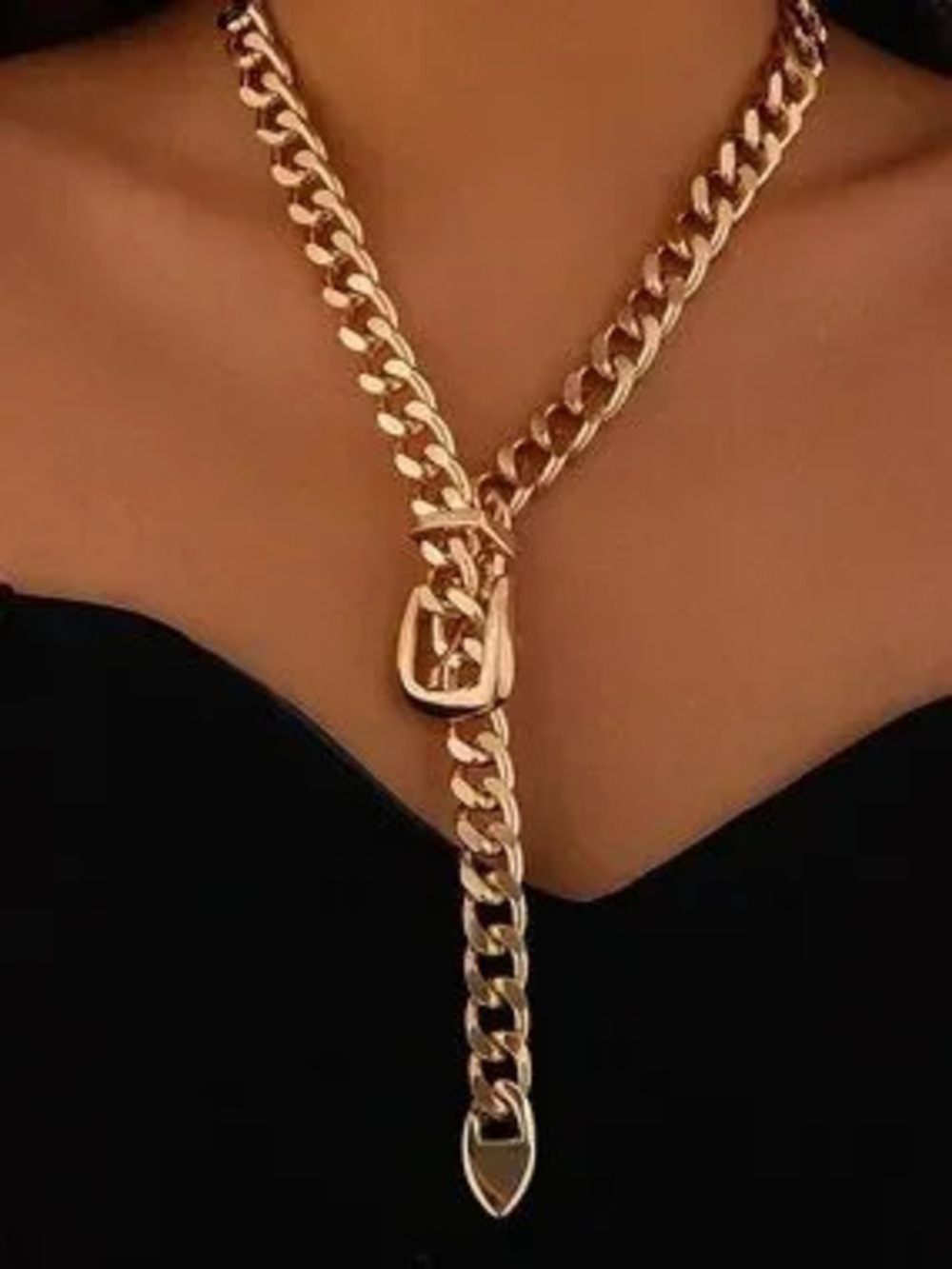Anthropologie Gold-Tone Buckle Lariat Necklace